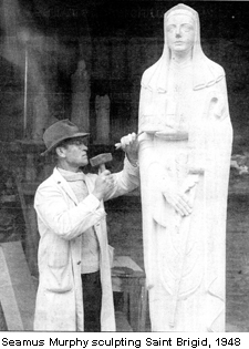 Samus Murphy sculpting Saint Brigid, 1948